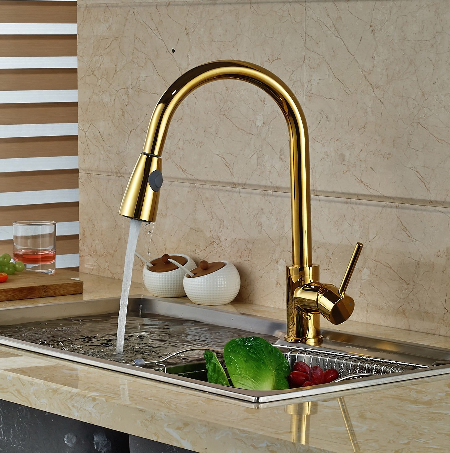 Manaus Deck Mounted Gold Finish Kitchen Sink Faucet 2 